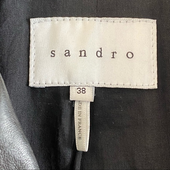 SANDRO Paris Zipped Biker Moto Lamb Leather  / Cotton Jacket Size 38  US 6 8 - Picture 4 of 9